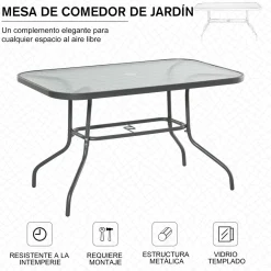 Mesa de cristal de jardín Outsunny rectangular con agujero negro 70x120x80 cm