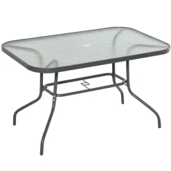 Mesa de cristal de jardín Outsunny rectangular con agujero negro 70x120x80 cm