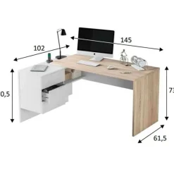 Mesa de despacho Style con cajonera blanco artik/roble 73x145x61,5 cm