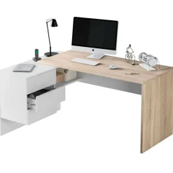 Mesa de despacho Style con cajonera blanco artik/roble 73x145x61,5 cm