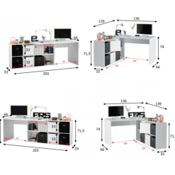Mesa de escritorio Adapta 6 módulos blanco artik/cemento 74x136x66 cm