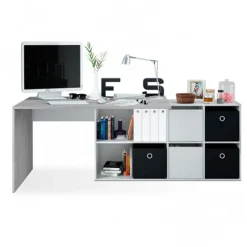 Mesa de escritorio Adapta 6 módulos blanco artik/cemento 74x136x66 cm