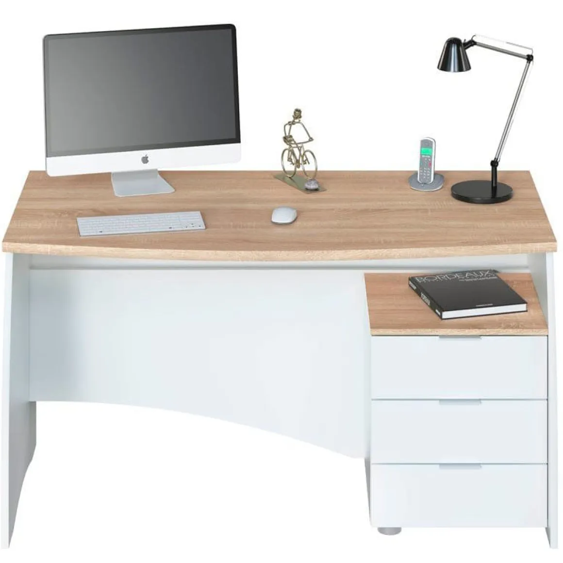 Mesa de escritorio Argón con cajonera blanco artik/roble 74x136x67 cm