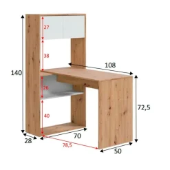 Mesa de escritorio Duo con estantería blanco artik/roble nodi