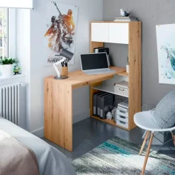 Mesa de escritorio Duo con estantería blanco artik/roble nodi