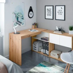 Mesa de escritorio Duo con estantería blanco artik/roble nodi