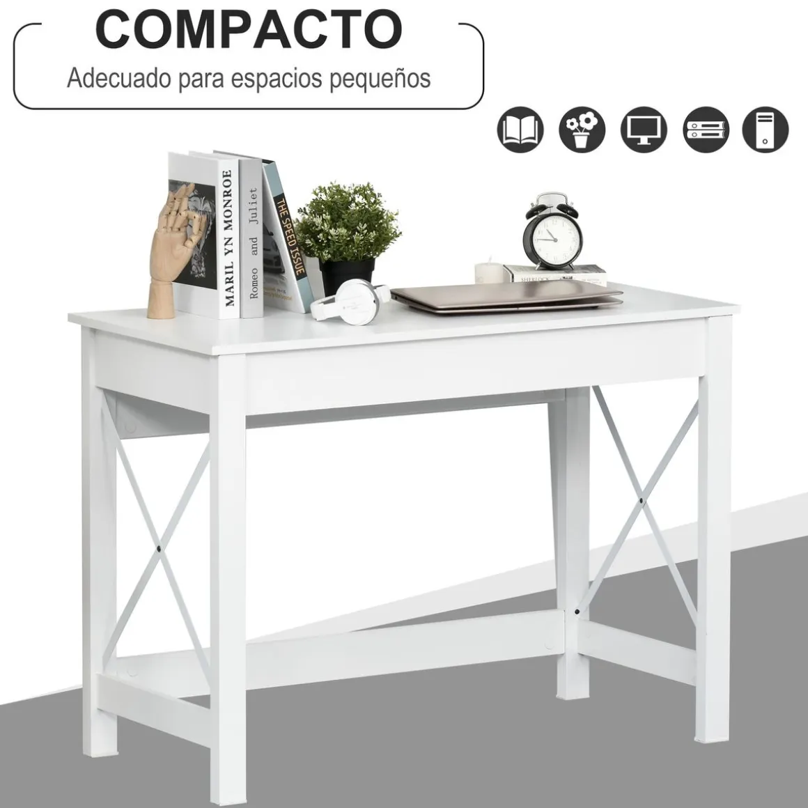 Mesa de escritorio Ártica Homcom blanco 76x105x50 cm