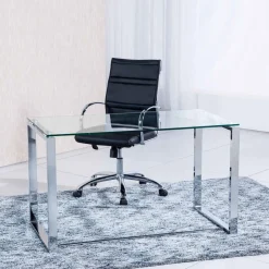Mesa de estudio Benetto 120 cristal translúcido patas cromadas 73x120x60 cm