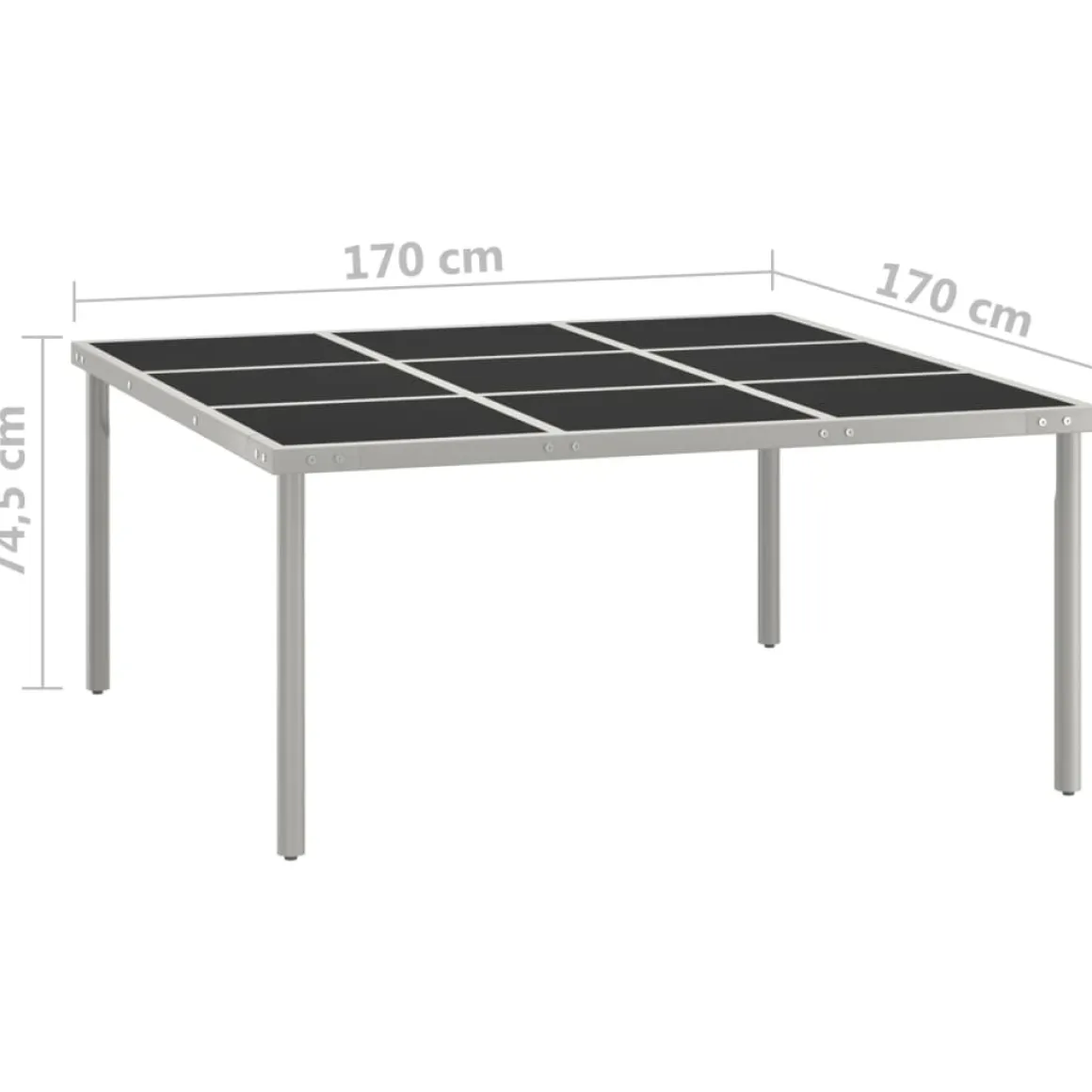 Mesa de exterior Andrea negro/plata 74,5x170x170 cm
