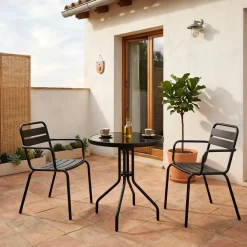Mesa de exterior diseño redondo negro Ø60x71 cm