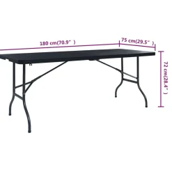 Mesa de exterior Duna diseño plegable con asa negro 72x180x75 cm