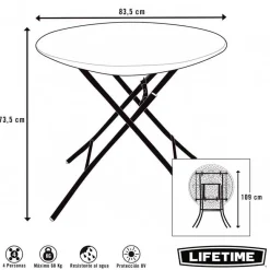 Mesa de exterior Lifetime plegable blanco Ø83,5x73,5 cm