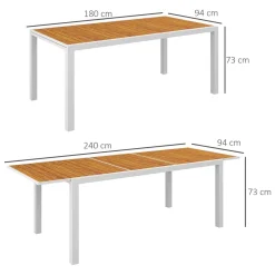 Mesa de exterior Outsunny extensible 73x180-240x94 cm
