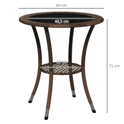 Mesa de exterior Palmer Outsunny con estante marrón Ø64x71 cm