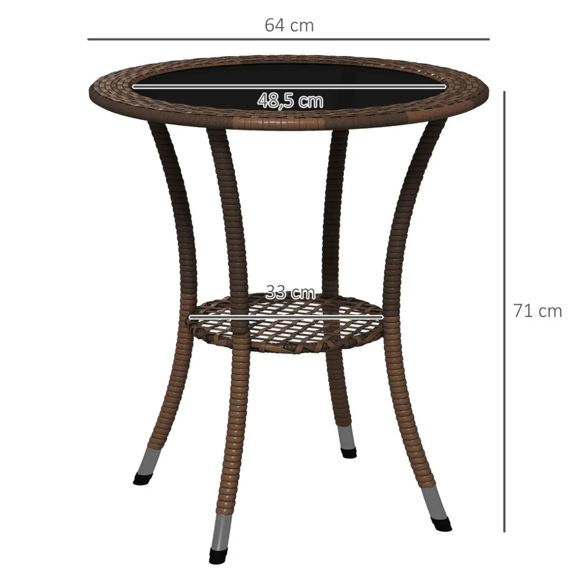 Mesa de exterior Palmer Outsunny con estante marrón Ø64x71 cm