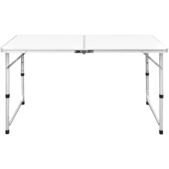 Mesa de exterior plegable altura ajustable 3 posiciones blanco 55-62-70x120x60 cm