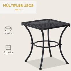 Mesa de jardín Castell Outsunny cuadrada negro 50x45x45 cm
