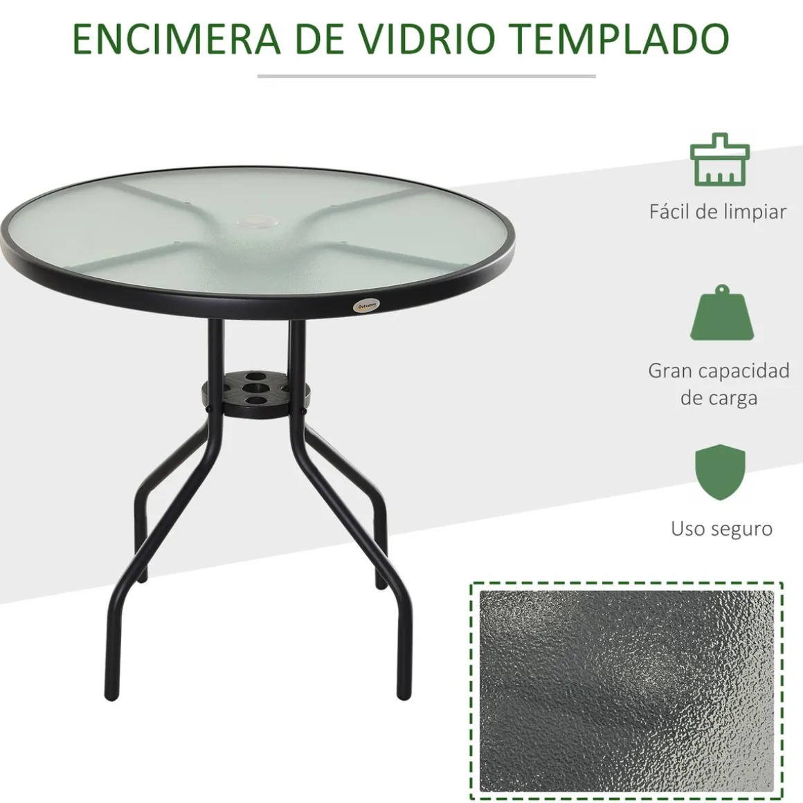 Mesa de jardín Chester Outsunny redonda con agujero para sombrilla negro Ø80x72 cm
