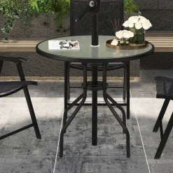 Mesa de jardín Chester Outsunny redonda con agujero para sombrilla negro Ø80x72 cm