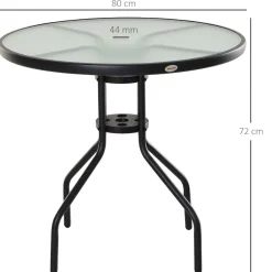 Mesa de jardín Chester Outsunny redonda con agujero para sombrilla negro Ø80x72 cm