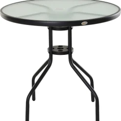 Mesa de jardín Chester Outsunny redonda con agujero para sombrilla negro Ø80x72 cm