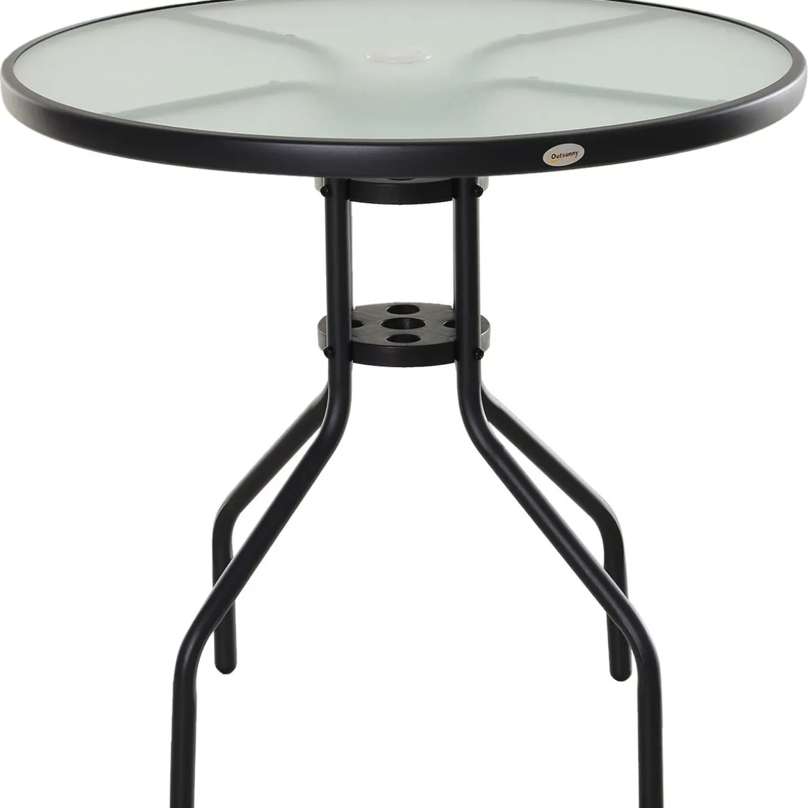 Mesa de jardín Chester Outsunny redonda con agujero para sombrilla negro Ø80x72 cm