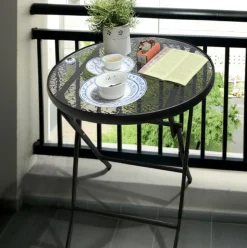 Mesa de jardín diseño plegable acero antracita Ø60x70 cm