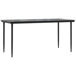 Mesa de jardín Guanajay rectangular acero y vidrio negro 74x160x80 cm