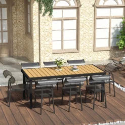 Mesa de jardín Jucar Outsuny 8 personas natural/negro 74x190x90 cm