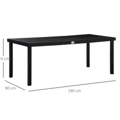 Mesa de jardín Kuma Outsunny 8 personas negro 74x190x90 cm