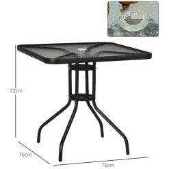 Mesa de jardín Leno Outsunny con agujero para sombrilla negro 72x76x76 cm