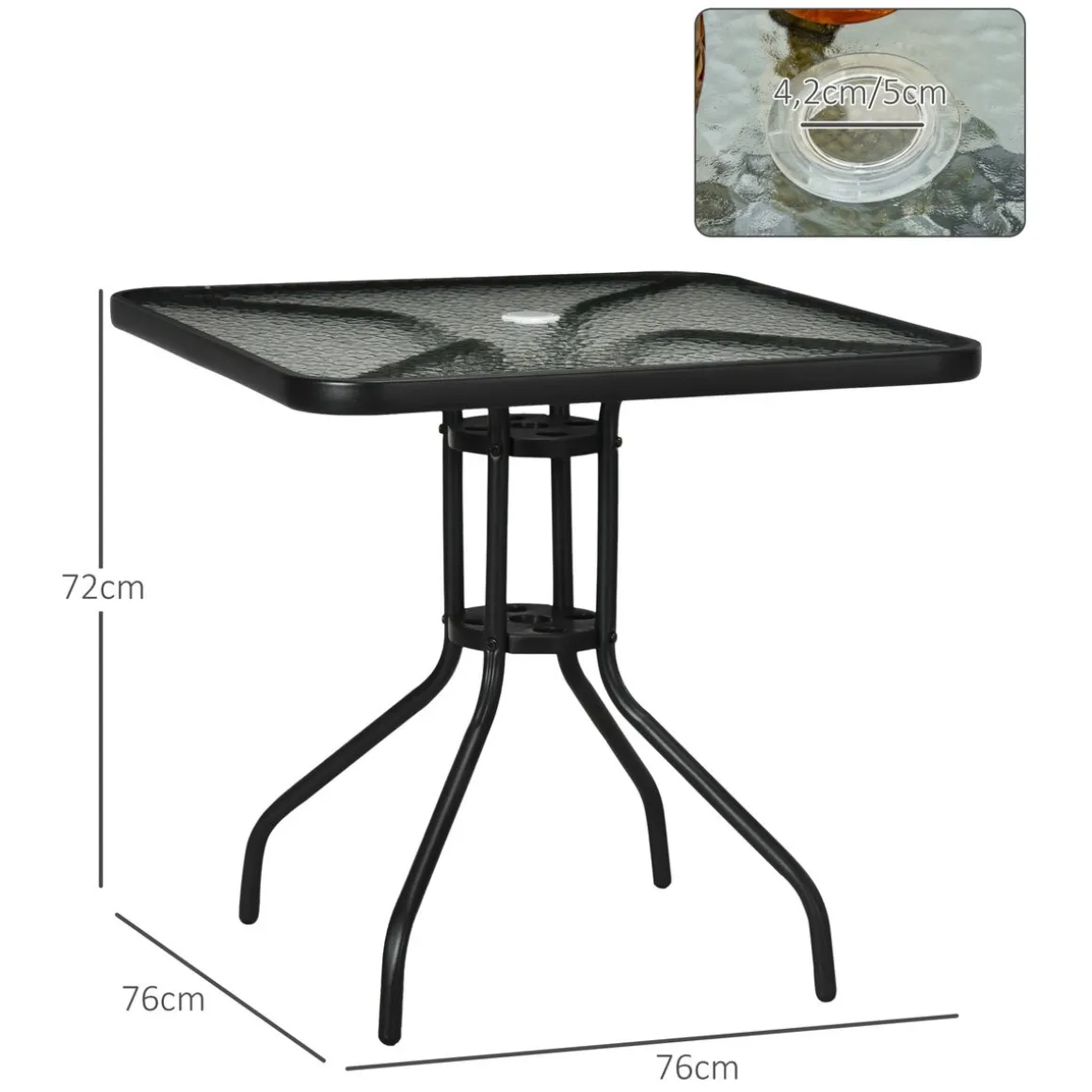 Mesa de jardín Leno Outsunny con agujero para sombrilla negro 72x76x76 cm