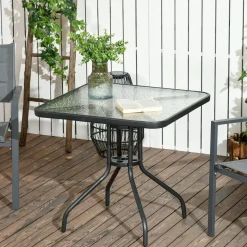 Mesa de jardín Leno Outsunny con agujero para sombrilla negro 72x76x76 cm