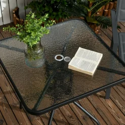 Mesa de jardín Leno Outsunny con agujero para sombrilla negro 72x76x76 cm