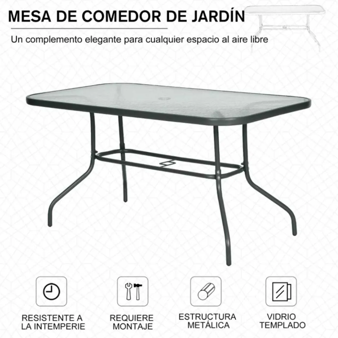Mesa de jardín Outsunny con orificio para sombrilla gris carbón 70x120x80 cm