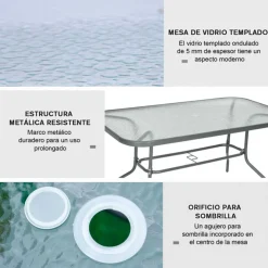 Mesa de jardín Outsunny con orificio para sombrilla gris carbón 70x120x80 cm