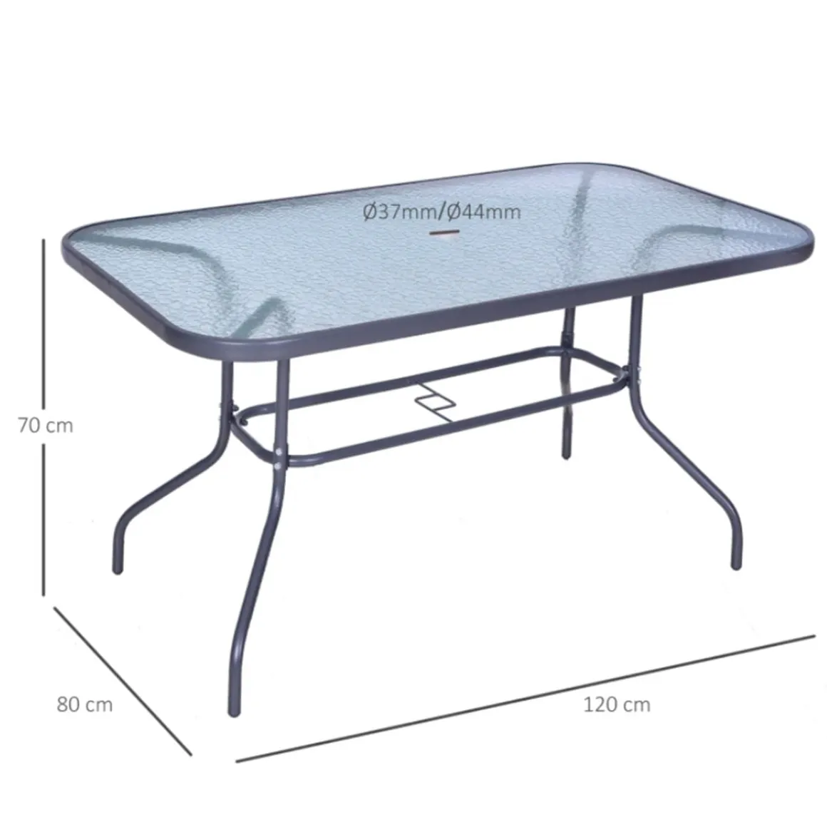 Mesa de jardín Outsunny con orificio para sombrilla gris carbón 70x120x80 cm
