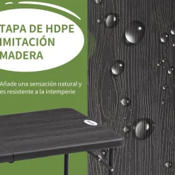 Mesa de jardín Outsunny plegable altura ajustable gris 56-74x118x60 cm