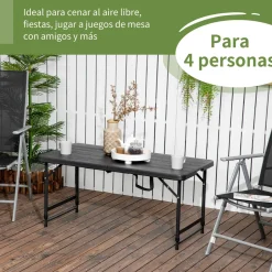 Mesa de jardín Outsunny plegable altura ajustable gris 56-74x118x60 cm