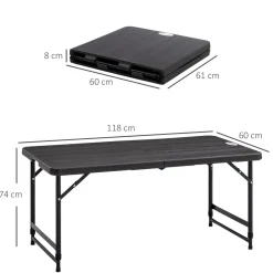Mesa de jardín Outsunny plegable altura ajustable gris 56-74x118x60 cm