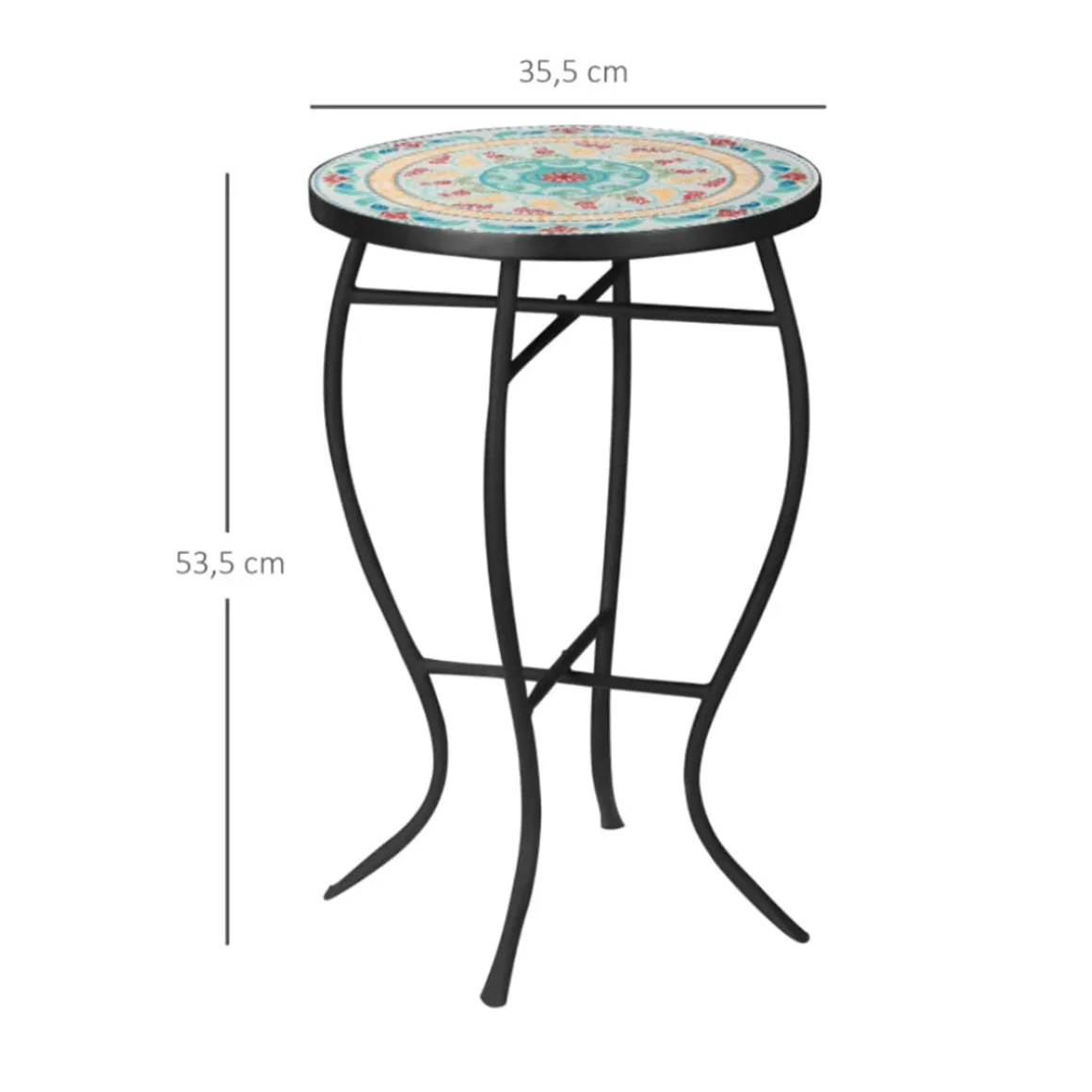 Mesa de jardín Outsunny redonda tipo mosaico con patas de metal Ø35,5x53,5 cm