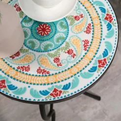 Mesa de jardín Outsunny redonda tipo mosaico con patas de metal Ø35,5x53,5 cm