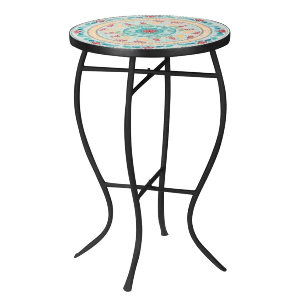 Mesa de jardín Outsunny redonda tipo mosaico con patas de metal Ø35,5x53,5 cm