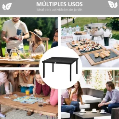 Mesa de jardín Outsunny rectangular 6 personas negro 74x140x90 cm