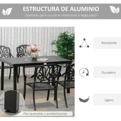 Mesa de jardín Outsunny rectangular 6 personas negro 74x140x90 cm