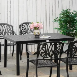 Mesa de jardín Outsunny rectangular 6 personas negro 74x140x90 cm