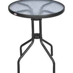 Mesa de jardín Outsunny redonda vidrio negro 60x70 cm