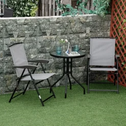 Mesa de jardín Outsunny redonda vidrio negro 60x70 cm