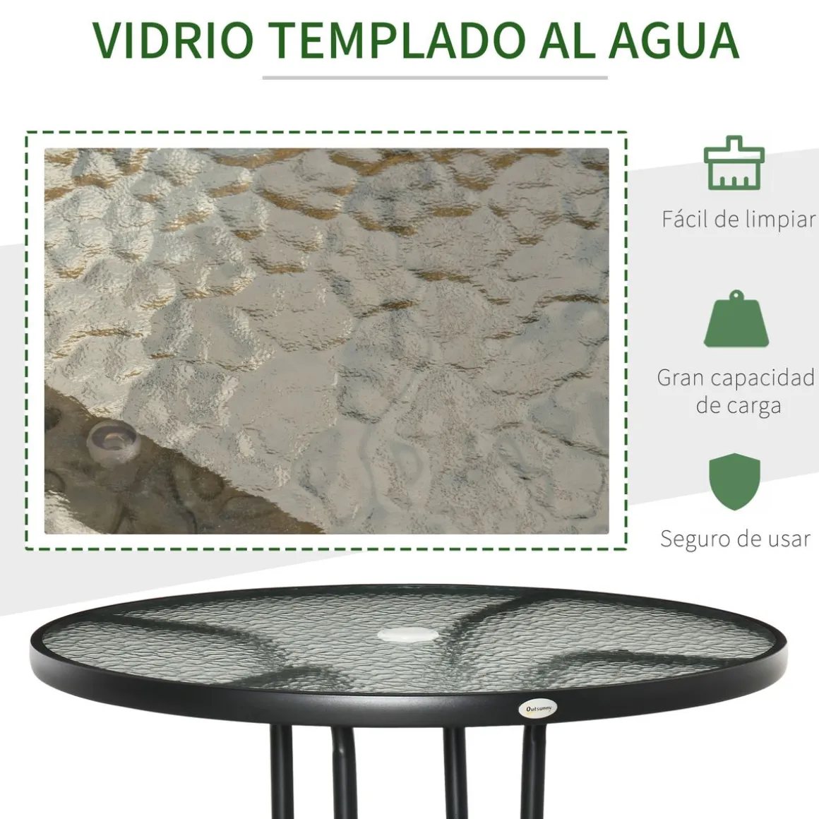Mesa de jardín Stoke Outsunny redonda con agujero para sombrilla negro Ø80x72 cm