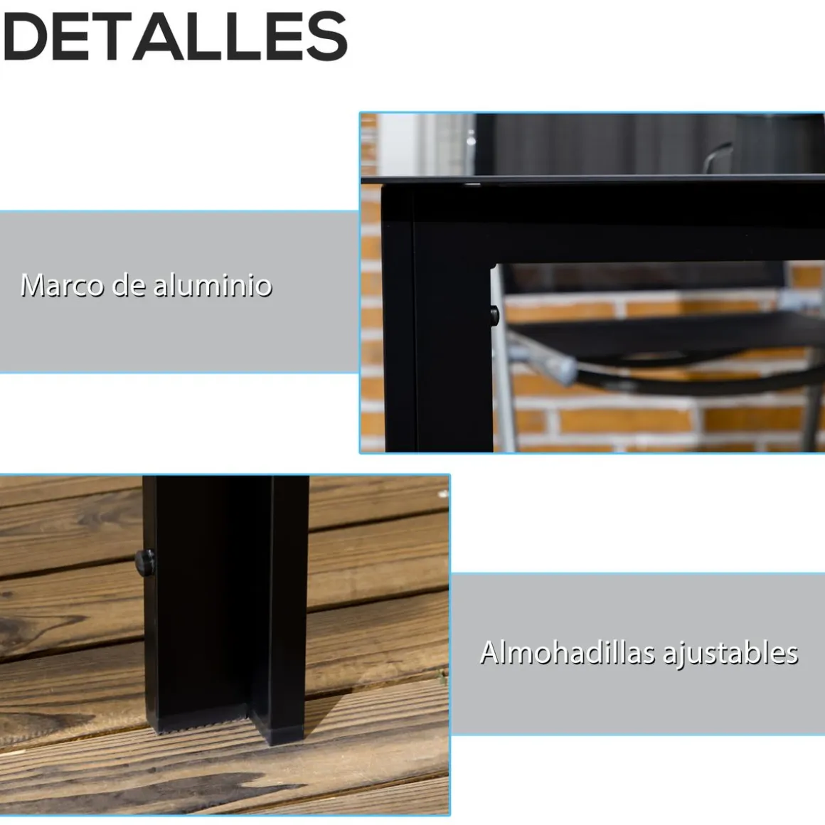 Mesa de jardín Tajo Outsunny 6 personas negro 74x150x90 cm